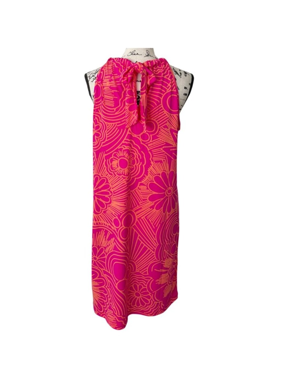 Trina Turk Women Size M Dress Juju Halter Mini Shift Floral Pink Orange Tie-Neck - Picture 3 of 7